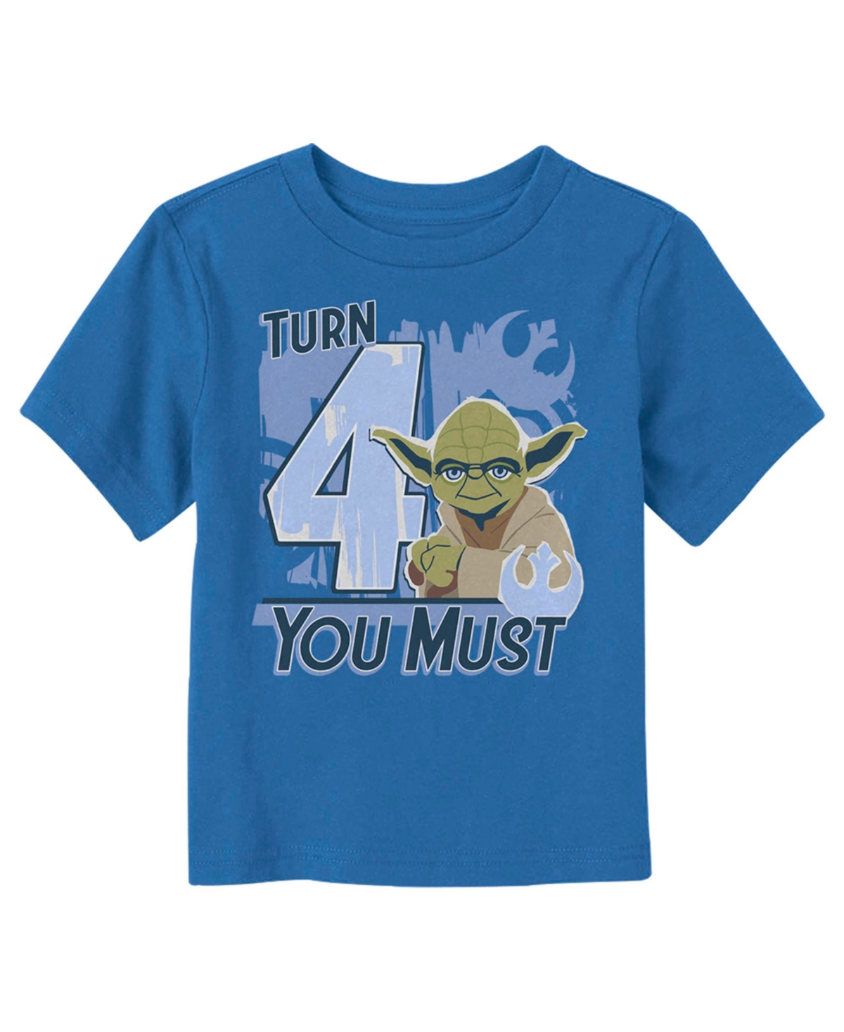Disney Lucasfilm Toddler's Star Wars Yoda Turn 4 You Must Rebel Logo Portrait Unisex T-shirt In Royal Blue