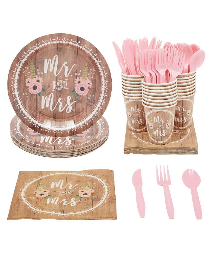 Juvale 144 Pc Disposable Wedding Dinnerware, Mr and Mrs Napkins, Paper