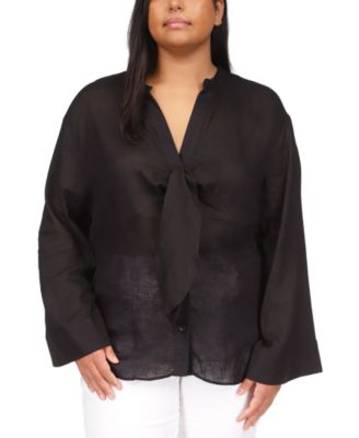 Michael Kors - Plus Size Long Sleeve Tie-Neck Blouse
