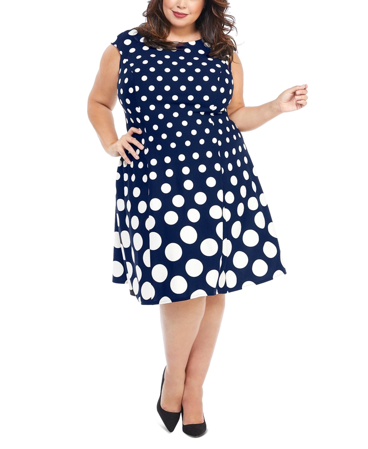Shop London Times Plus Size Polka-dot Fit & Flare Dress In Navy White