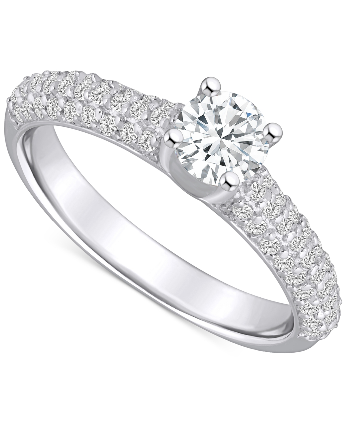 Macy's Diamond Pave Engagement Ring (1 Ct. T.w.) In 14k White, Yellow Or Rose Gold In White Gold