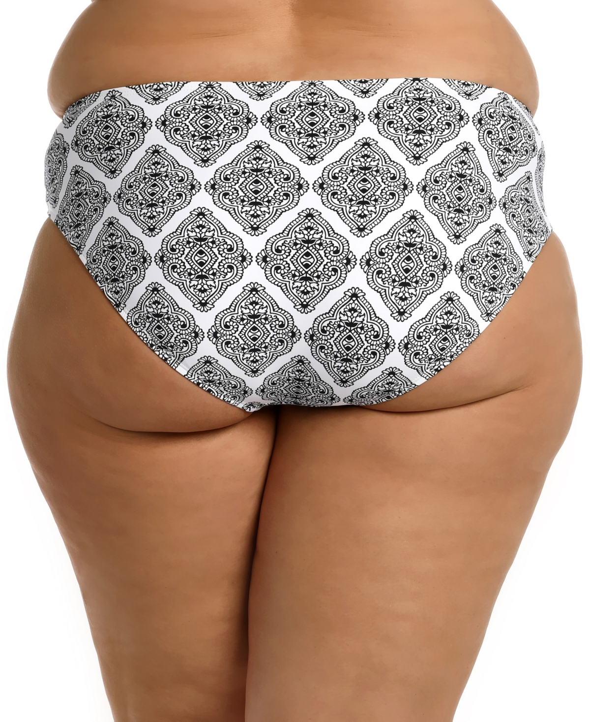 La Blanca Plus Size Oasis Tile Mid-Rise Hipster Bikini Bottoms -White Medallion Print