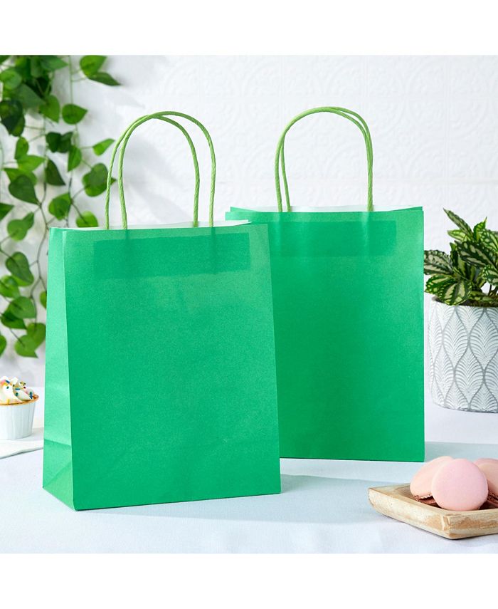 Sparkle and Bash 50 Pack Medium Green Gift Bags with Handles, Bulk Set