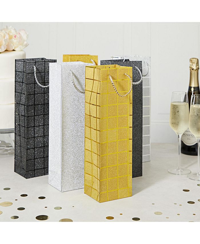 Juvale 6 Pack Foiled Glitter Wine Bottle Gift Bags with Handles for