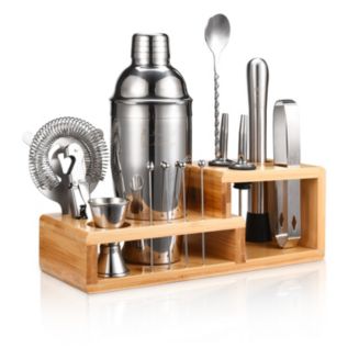 Touch of Mixology Premium 14 Piece Stainless Steel Bartender Kit with Bamboo Stand - Macy's