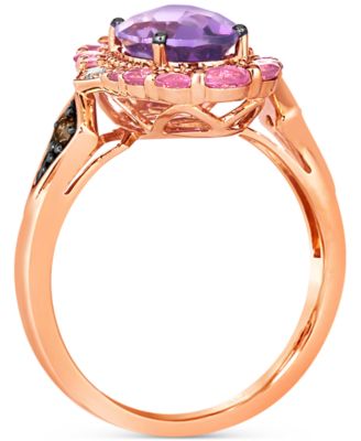 Grape Amethyst (3/4 ct. t.w.), Passionfruit Tourmaline (5/8 ct. t.w.), Chocolate Diamond (1/10 ct. t.w.) & Nude Diamond (1/20 ct. t.w.) Statement Ring in 14k Rose Gold