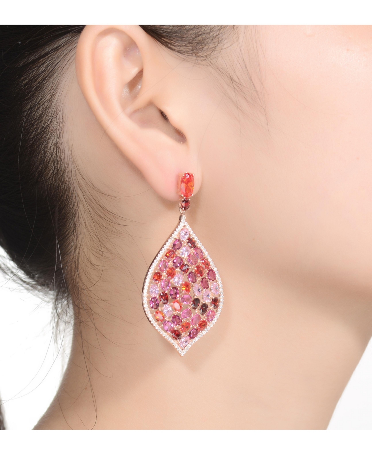 Genevive Sterling Silver with Rose Gold Plated and Cubic Zirconia Drop Earrings - Multi-color