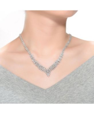 Exquisite Sterling Silver Clear Princess Cluster Necklace with White Gold Plating and Cubic Zirconia Accents