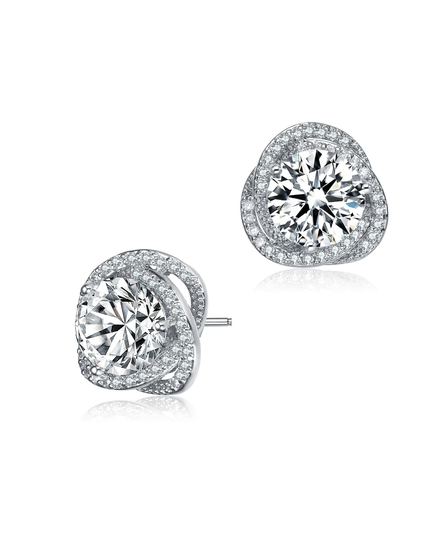 Brilliant White Gold Plated CZ Pave Swirl Halo Stud Earrings