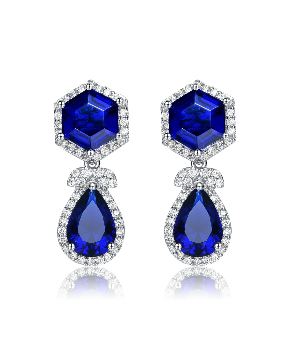 Genevive Vintage Rhodium-Plated Halo Earrings in Sterling Silver with Green & Cubic Zirconia