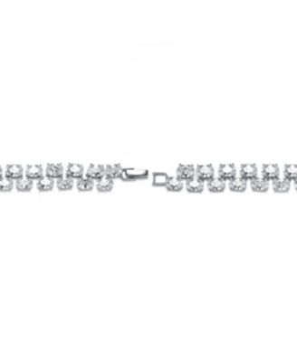 Sterling Silver Rhodium Plated Clear Cubic Zirconia Charm Bracelet