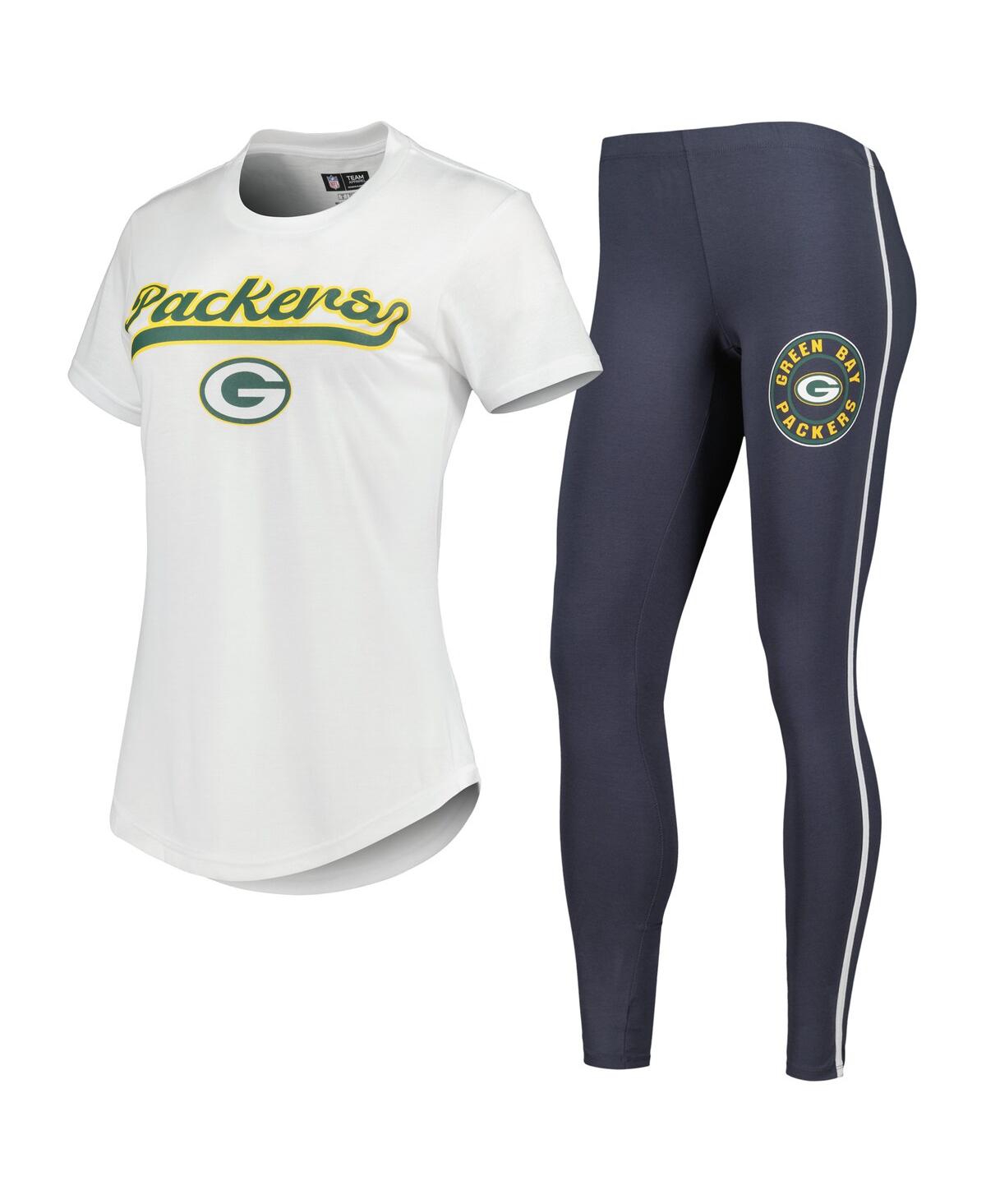 Shop Concepts Sport Women's  White, Charcoal Green Bay Packers Sonata T-shirt And Leggings Sleep Set In White,charcoal