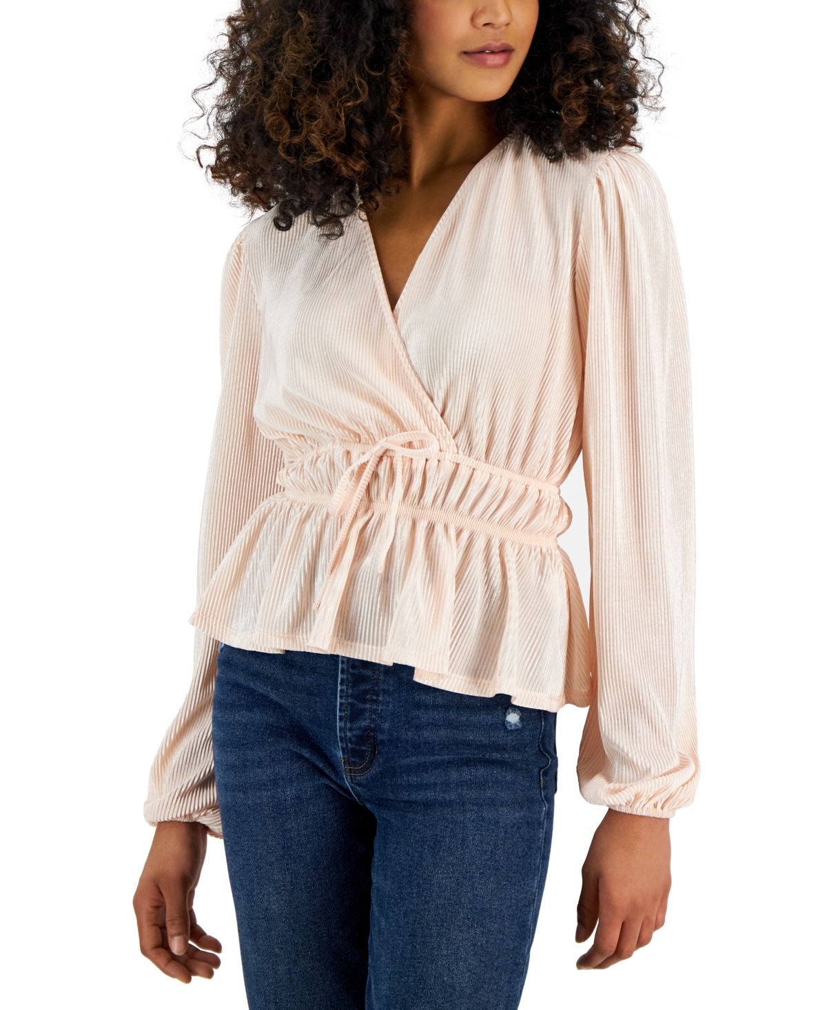 Love, Fire Juniors' Pleated Balloon-Sleeved Top