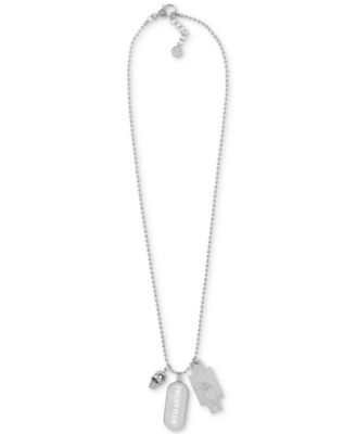 Philipp Plein - Stainless Steel Logo Tag Multi-Charm Pendant Necklace, 29-1/3" + 2-3/4" extender