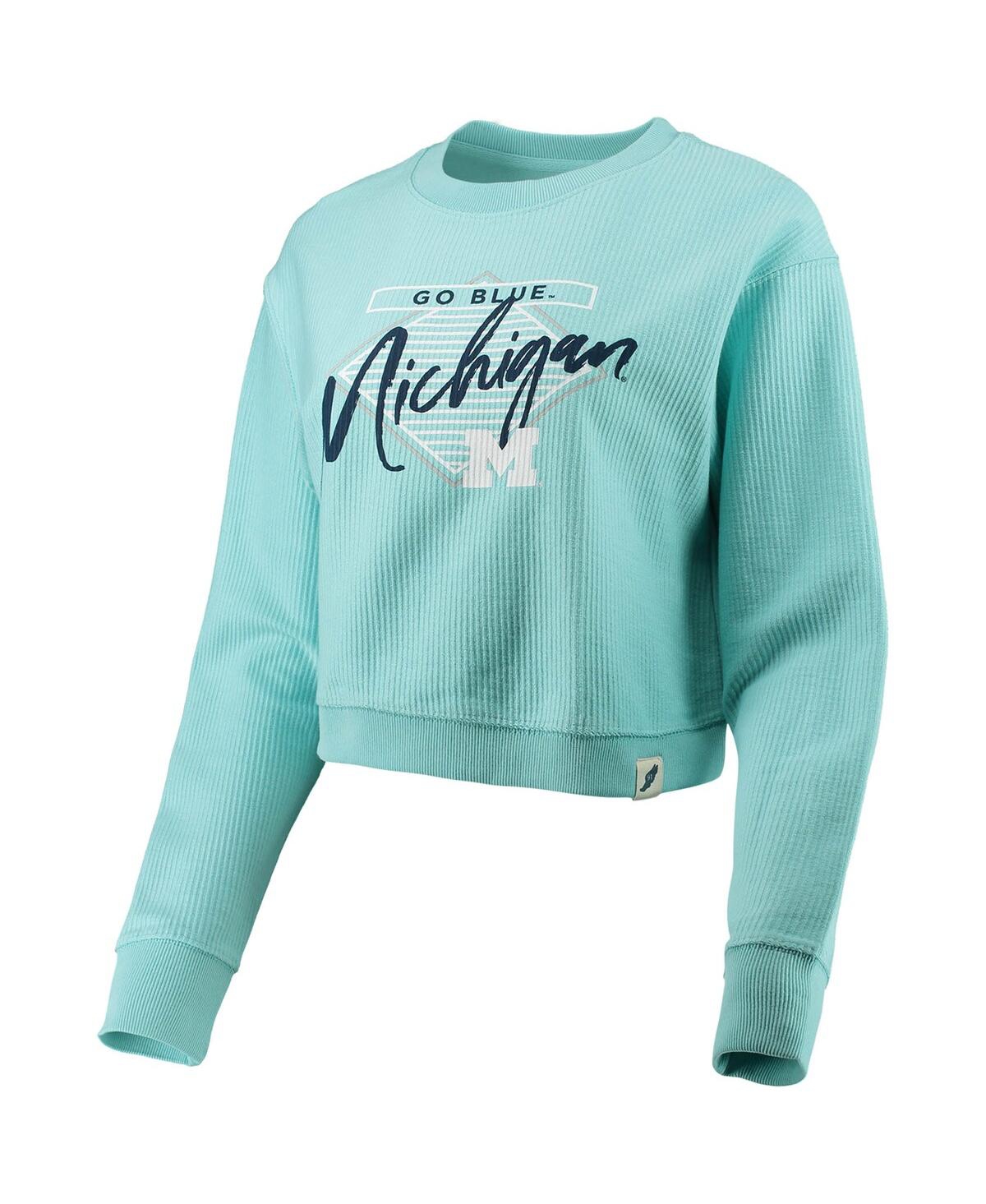 Shop League Collegiate Wear Women's  Light Blue Michigan Wolverines Corded Timber Crop Pullover Sweatshirt