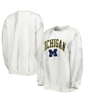 Men's White, Silver Michigan Wolverines Classic Arch Dye Terry Crewneck Pullover Sweatshirt
