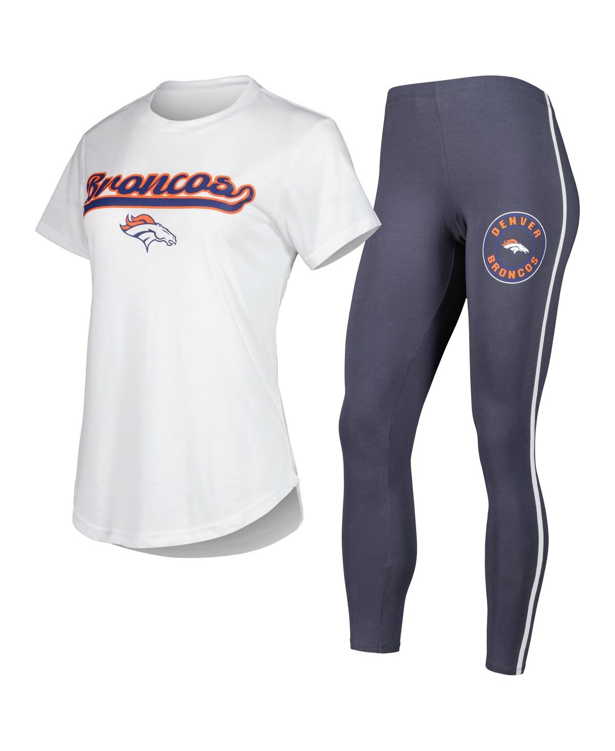 Women's Concepts Sport White, Charcoal Denver Broncos Sonata T-shirt and Leggings Sleep Set - White, Charcoal