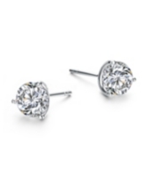 Rachel Glauber Elegant White Gold-Plated 3-Prong Martini Solitaire Stud Earrings - White