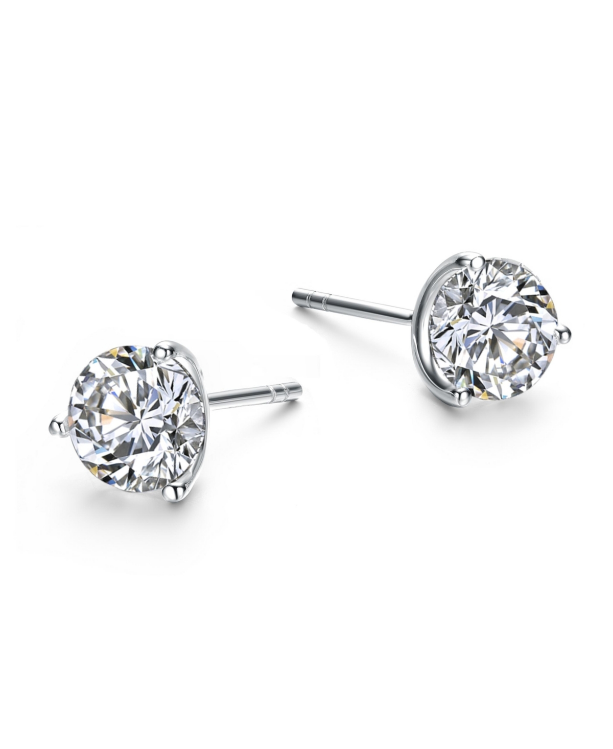 RACHEL GLAUBER WHITE GOLD PLATED 3-PRONG MARTINI SOLITAIRE STUD EARRINGS
