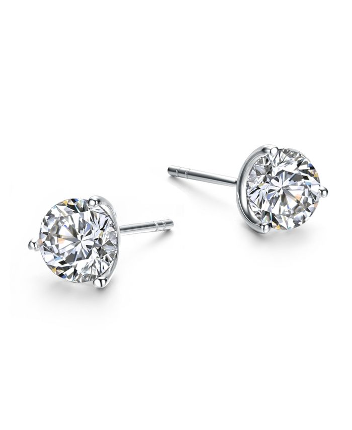 Rachel Glauber Elegant 3-Prong Martini Solitaire Stud Earrings