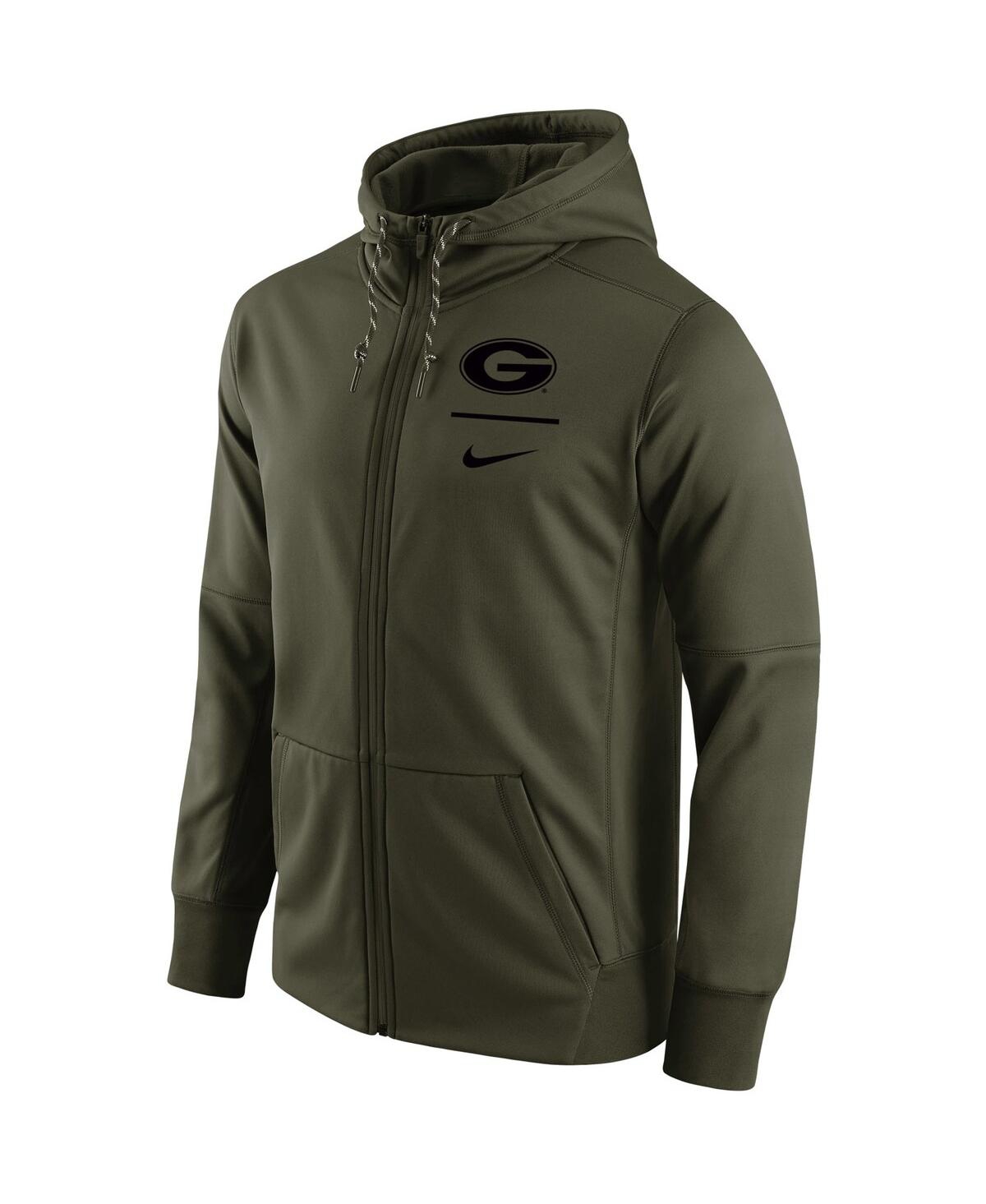 Men's NikeGeorgia Bulldogs Tonal Logo Stack Performance Full-Zip Hoodie - Olive