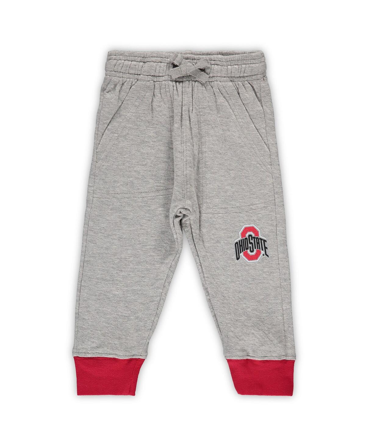 Wes & Willy Infant  Heathered Gray/scarlet Ohio State Buckeyes Jie Jie Long Sleeve Bodysuit & Pants S In Heathered Gray,scarlet