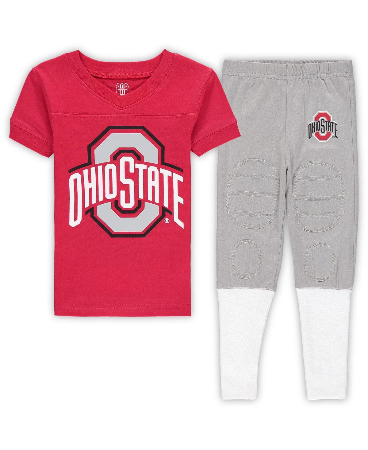 Shop Wes & Willy Preschool Boys And Girls  Scarlet Ohio State Buckeyes Football Player V-neck T-shirt And