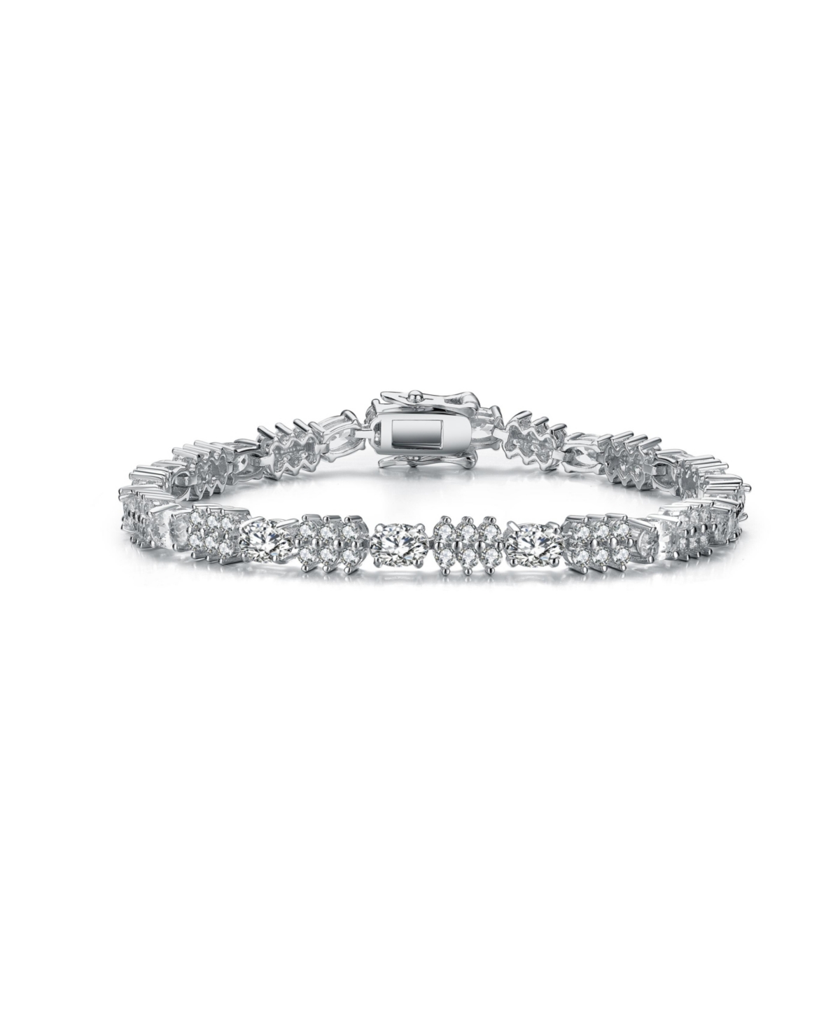 Sterling Silver White Gold Plated with Green, Clear, Pink, or Blue Cubic Zirconia Tennis Bracelet - Clear