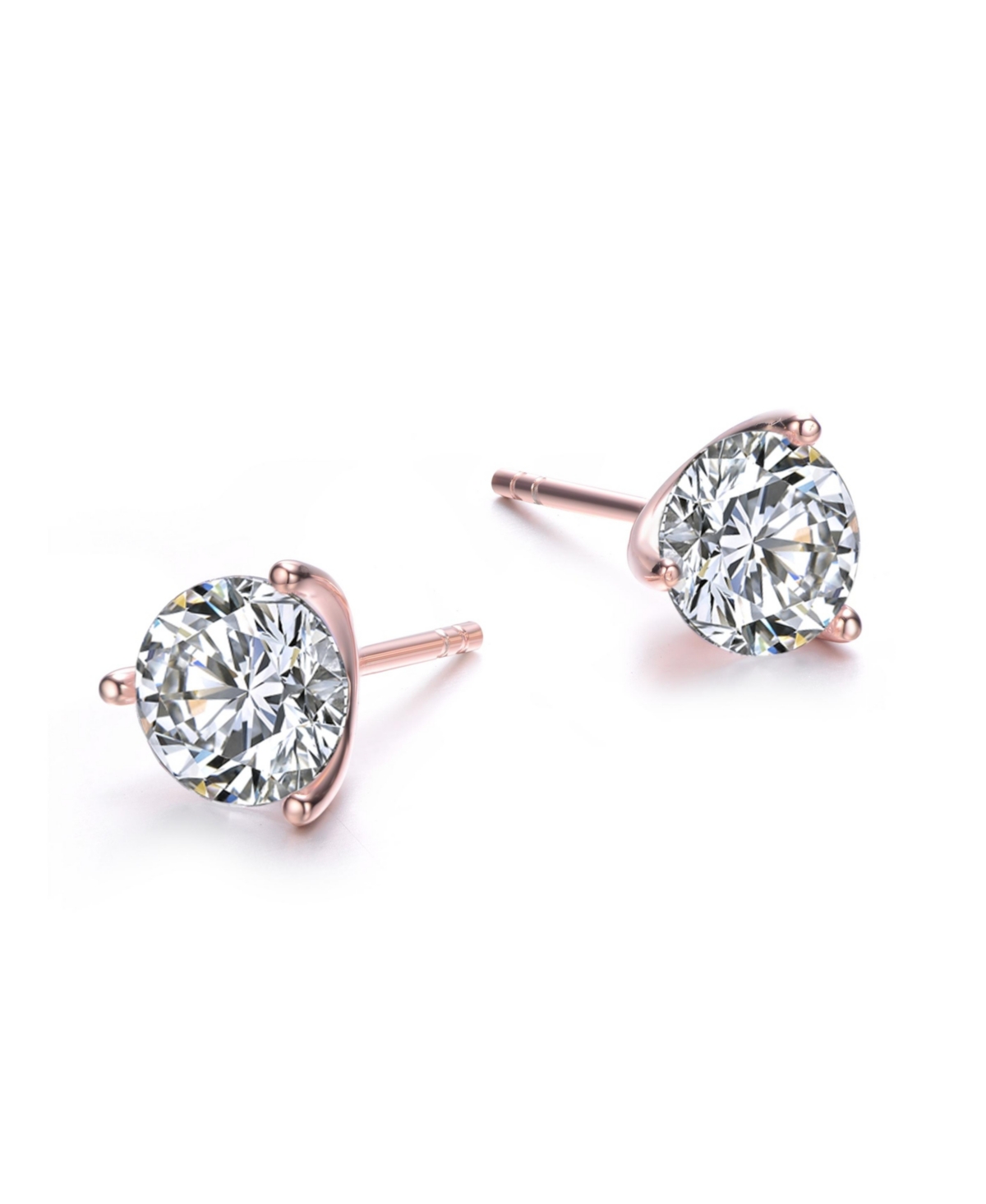 RACHEL GLAUBER WHITE GOLD PLATED 3-PRONG MARTINI SOLITAIRE STUD EARRINGS