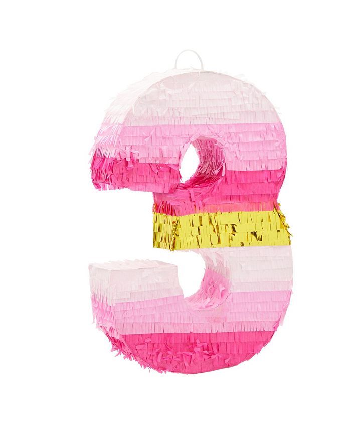 Small Pink and Gold Foil Number 1 Pinata for Kids 1st Birthday Party  Decorations (16.5 x 11 In)