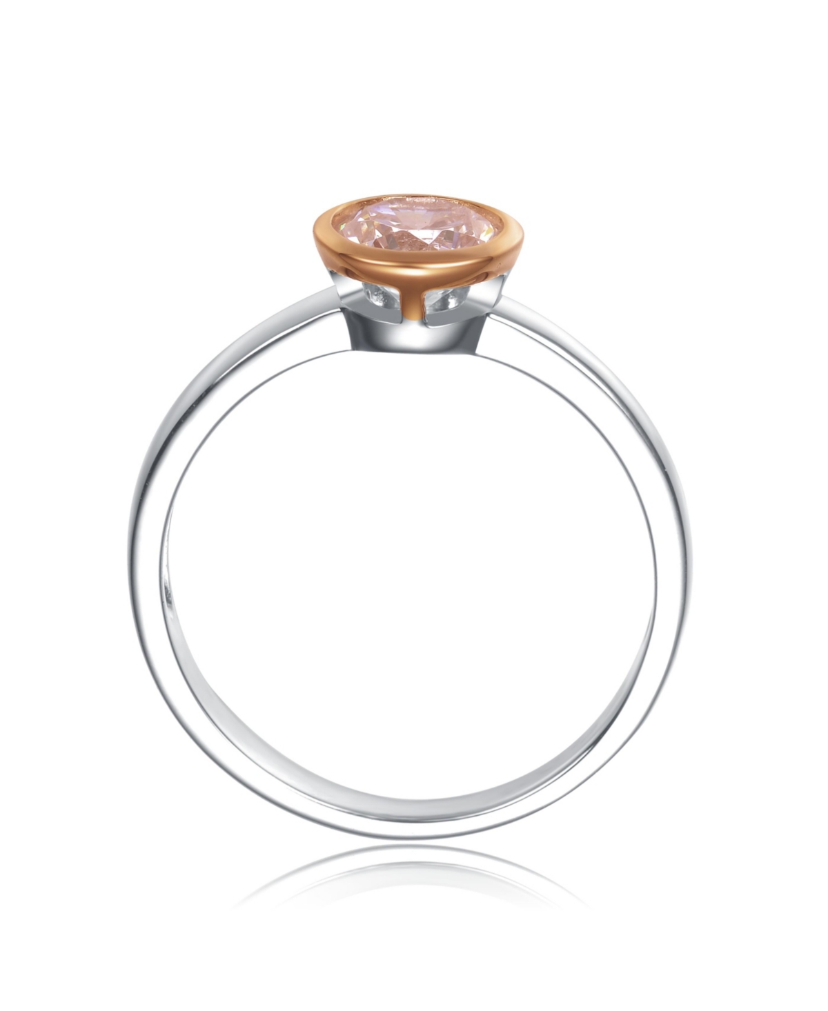 Genevive Circular Shaped Design 18K Rose Gold Plated Sterling Silver Clear Cubic Zirconia Sterling Silver Ring - Two-Tone