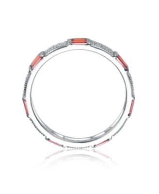 Sterling Silver White Gold Plated with Red Baguette & Round  Cubic Zirconia Eternity Band Stacking Ring