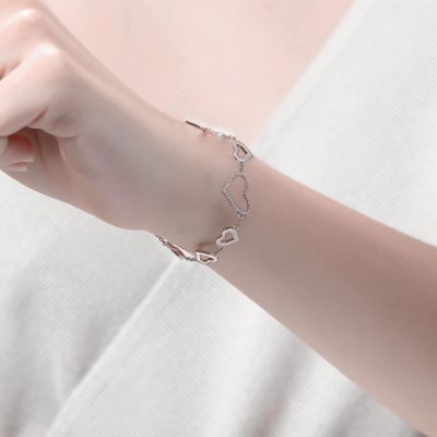 Teens Sterling Silver Cubic Zirconia Heart Halo Charm Bracelet