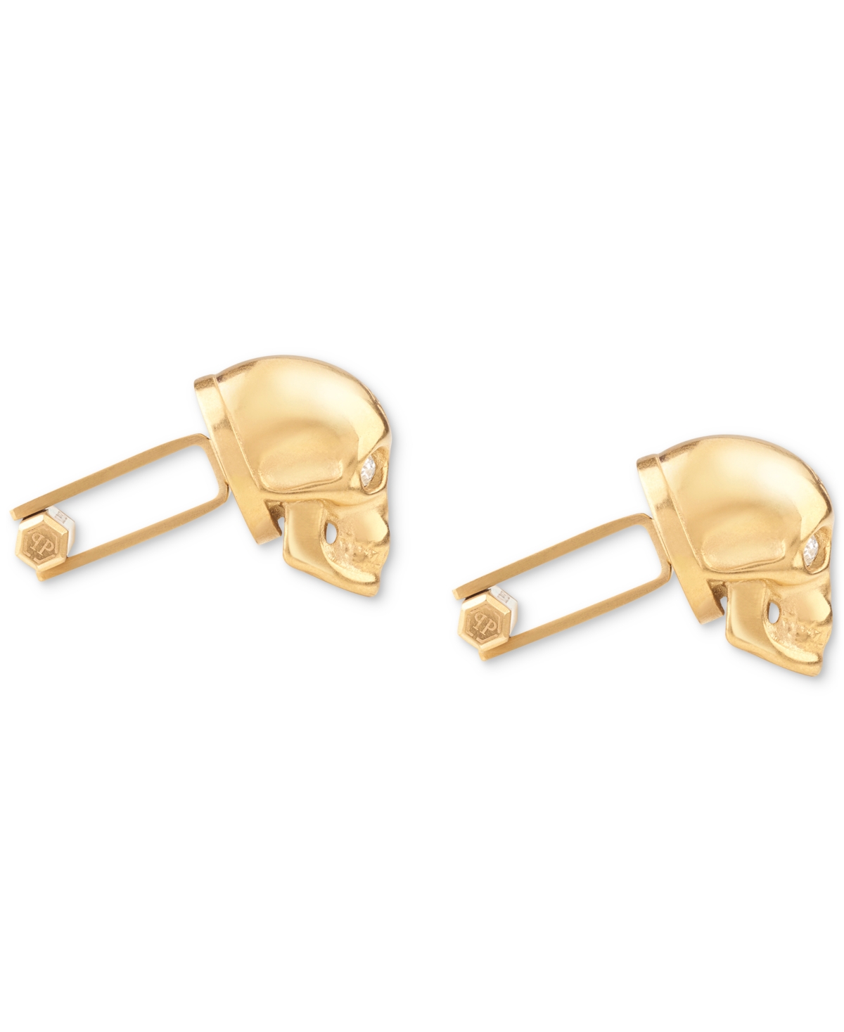 Shop Philipp Plein Gold-tone Ip Stainless Steel 3d $kull Cuff Links In Ip Yellow Gold