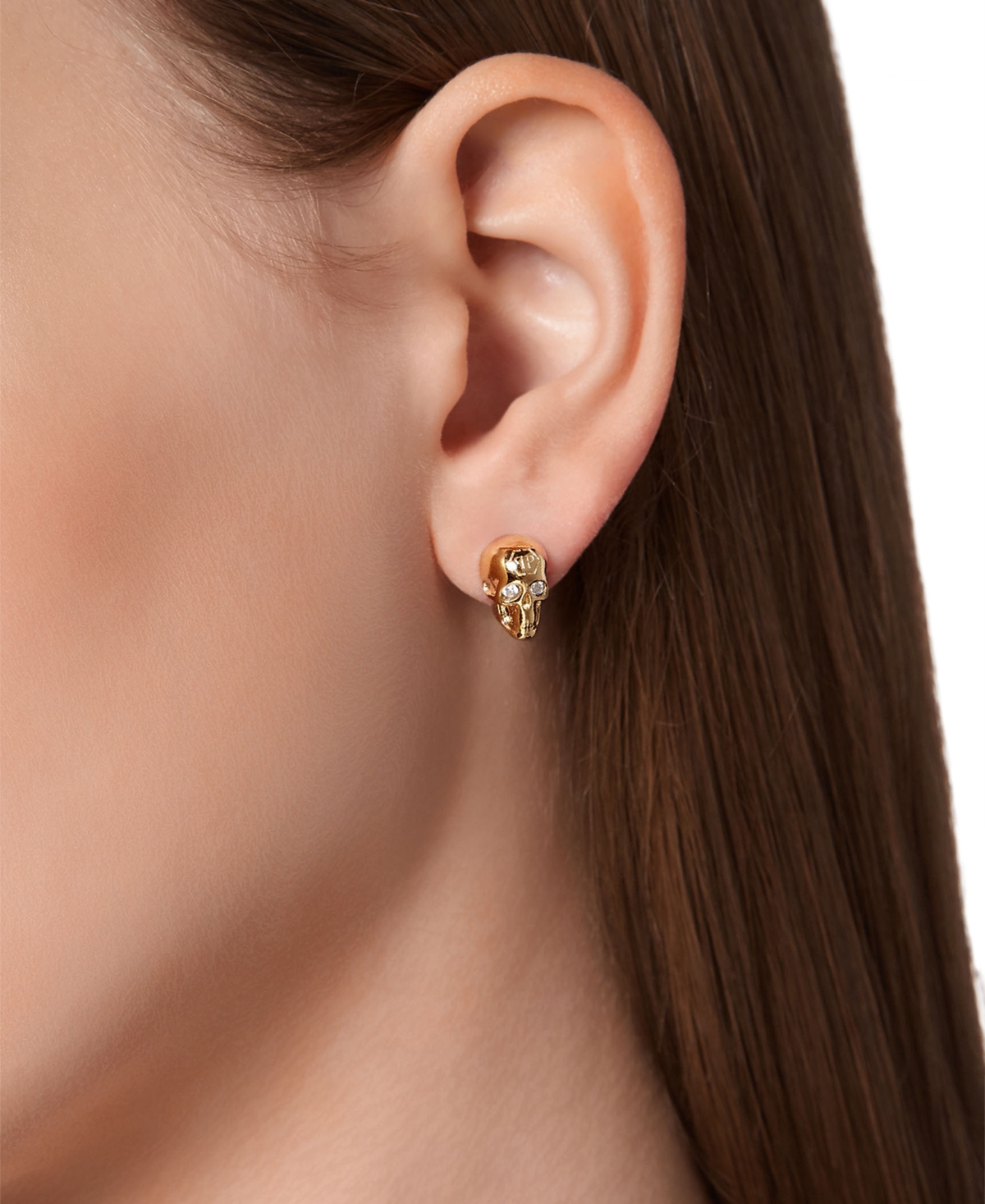 Shop Philipp Plein Gold-tone Ip Stainless Steel Pave 3d $kull Stud Earrings In Ip Yellow Gold