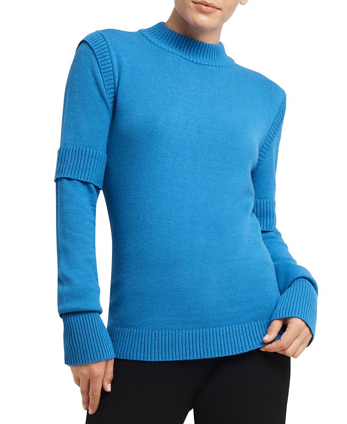 H Halston Women's MockNeck Long PaneledSleeve Sweater Macy's