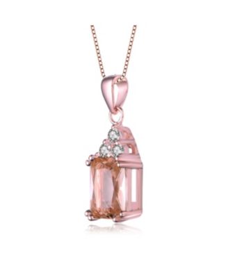 18k Rose Gold Plated with Pink &  Cubic ZIrconia Cluster Vintage Pendant Necklace in Sterling Silver