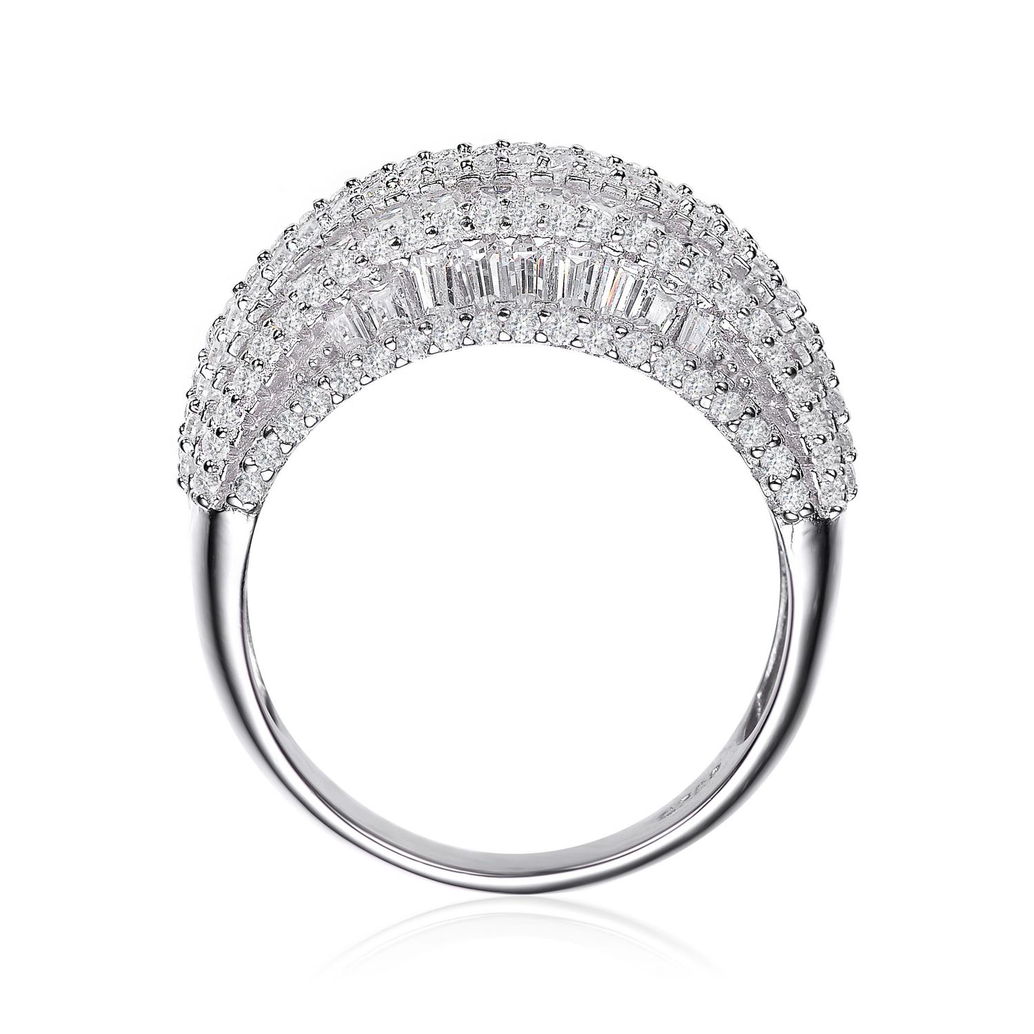 Sterling Silver White Gold Plated CZ Cluster Dome Cocktail Ring