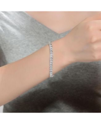 Sterling Silver with Rhodium Plated Clear Round Cubic Zirconia Cluster Arrow Head Style Tennis Bracelet