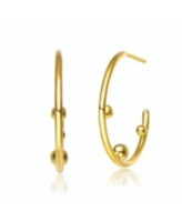 14K Gold Plated Beaded Open Hoop Earrings - Gold