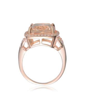 Square Shaped Peach and Accented White Cubic Zirconia 18K Rose Gold Plated Sterling Silver Square Shaped Ring