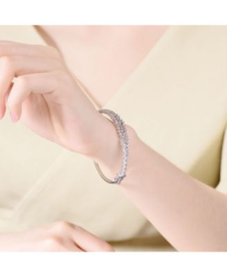 Sterling Silver with Rhodium Plated Clear Round Cubic Zirconia Cluster Style Bangle Bracelet