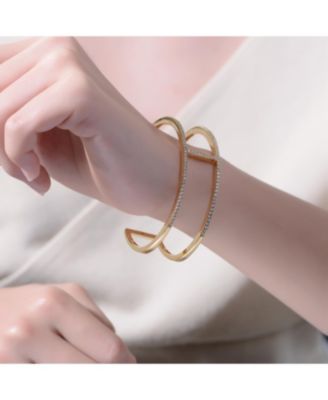 Women's 14K Gold Plated Clear Cubic Zirconia 2-Row Cuff Bracelet