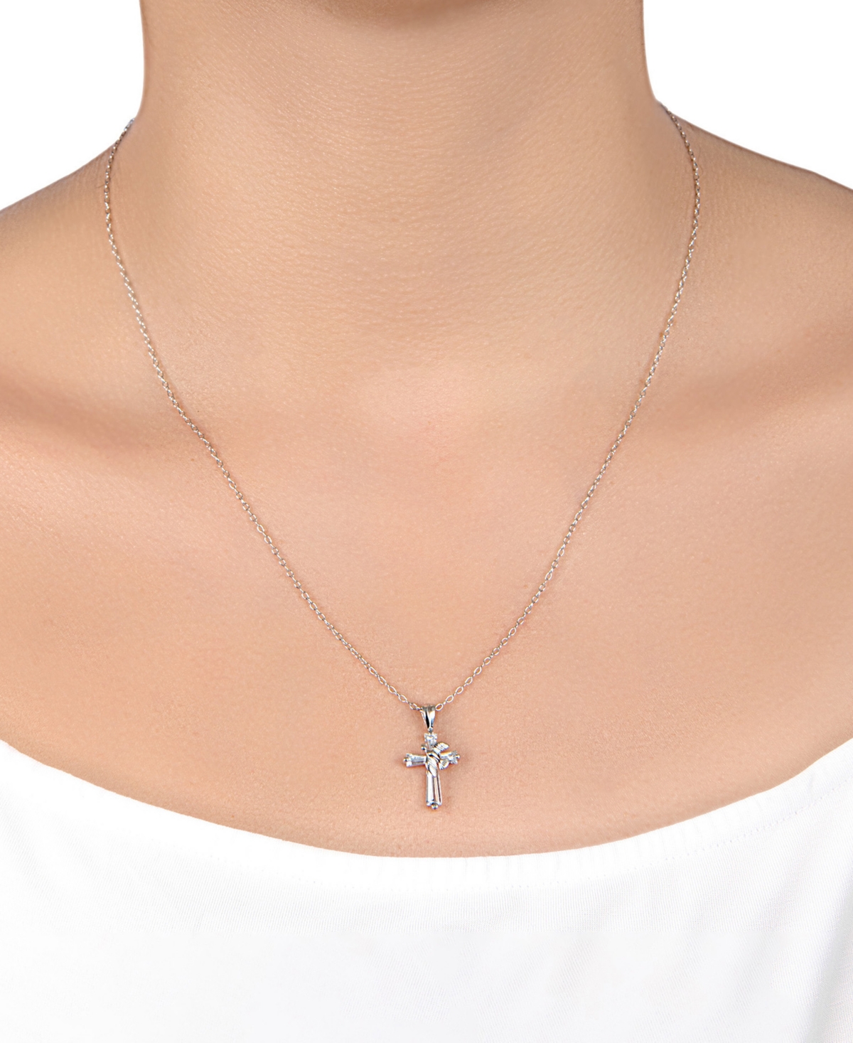Gianni Bernini Cubic Zirconia Dove Cross Pendant Necklace (0.76 ct. t.w.) - Sterling Silver