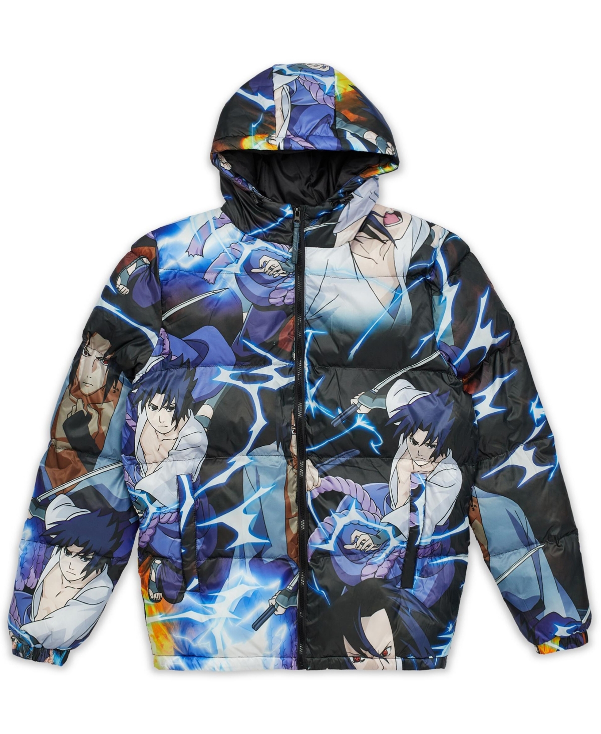 Men's Naruto Sasuke All Over Print Puffer Jacket - Multi