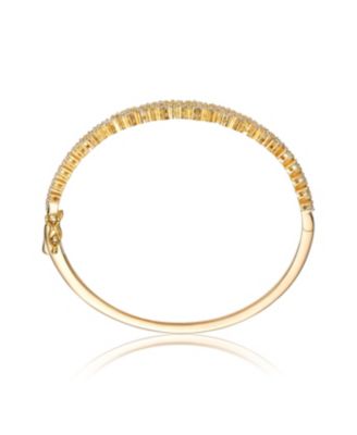 Sterling Silver with Rhodium Plated Clear Round Cubic Zirconia Cluster Style Bangle Bracelet