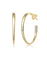 Rhodium-Plated with Cubic Zirconia 3-Stone C-Hoop Earrings in Sterling Silver - Gold