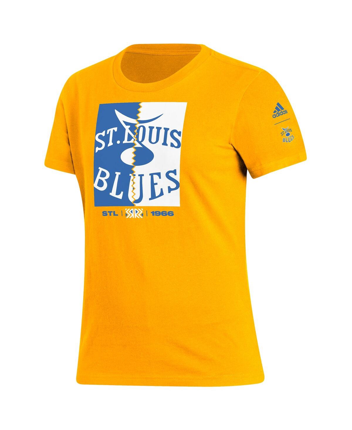 Shop Adidas Originals Women's Adidas Gold St. Louis Blues Reverse Retro 2.0 Playmaker T-shirt