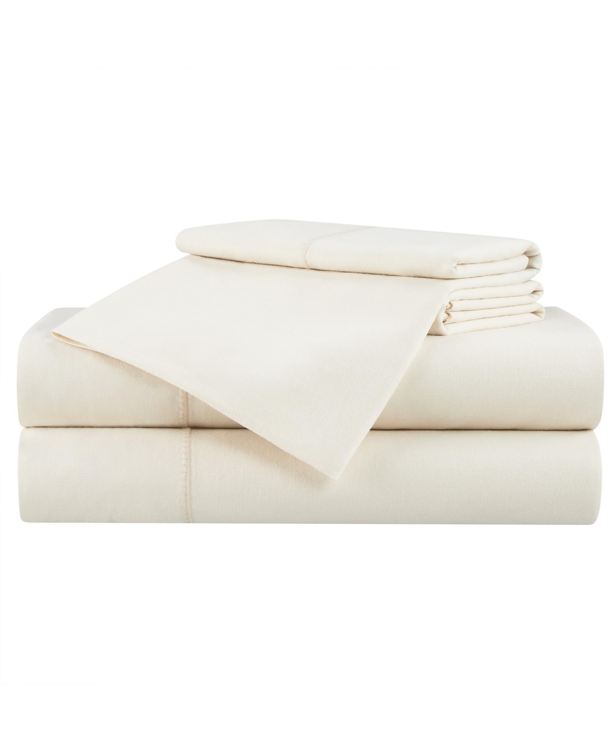 Aston And Arden Linen And Eucalyptus Lyocell Queen Sheet Set, 1 Flat Sheet, 1 Fitted Sheet, 2 Pillowcases, Classic L In Cream