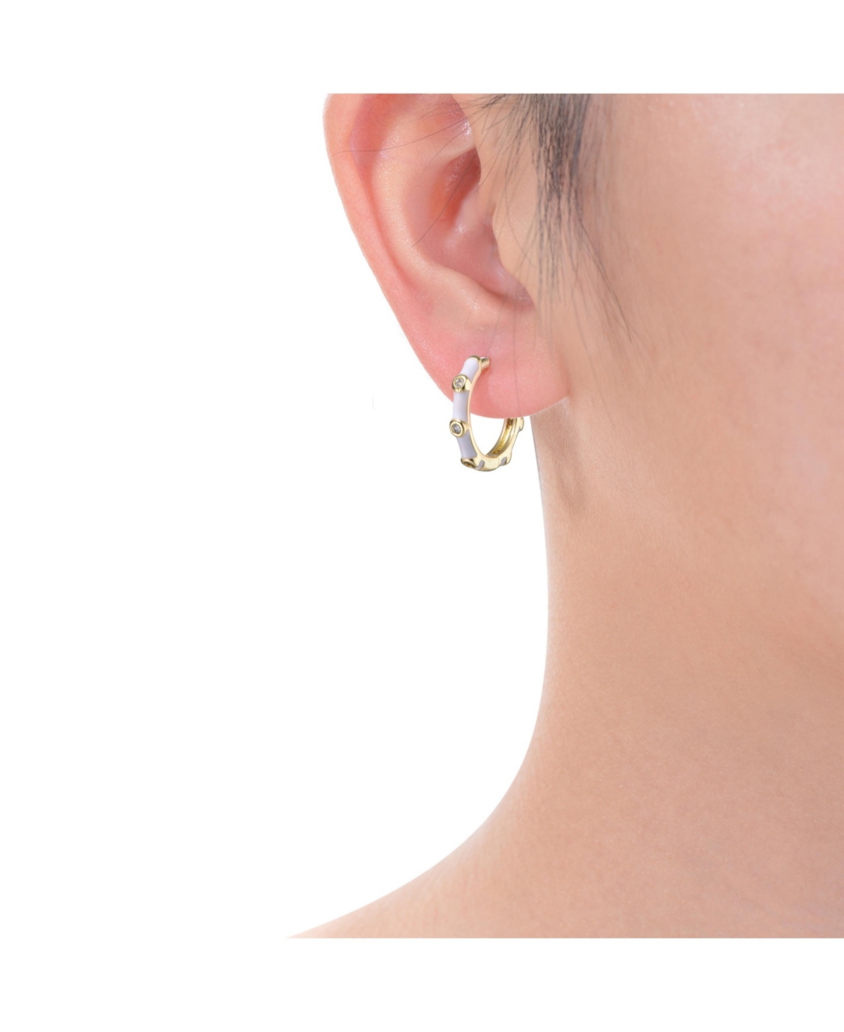Rachel Glauber Baby/Kids 14k Yellow Gold Plated with Cubic Zirconia Enamel Bamboo Hoop Earrings